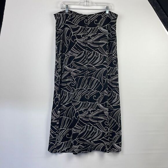Briggs New York Women's Abstract Lines Pattern Slit Midi Skirt Black XL - Picture 1 of 8
